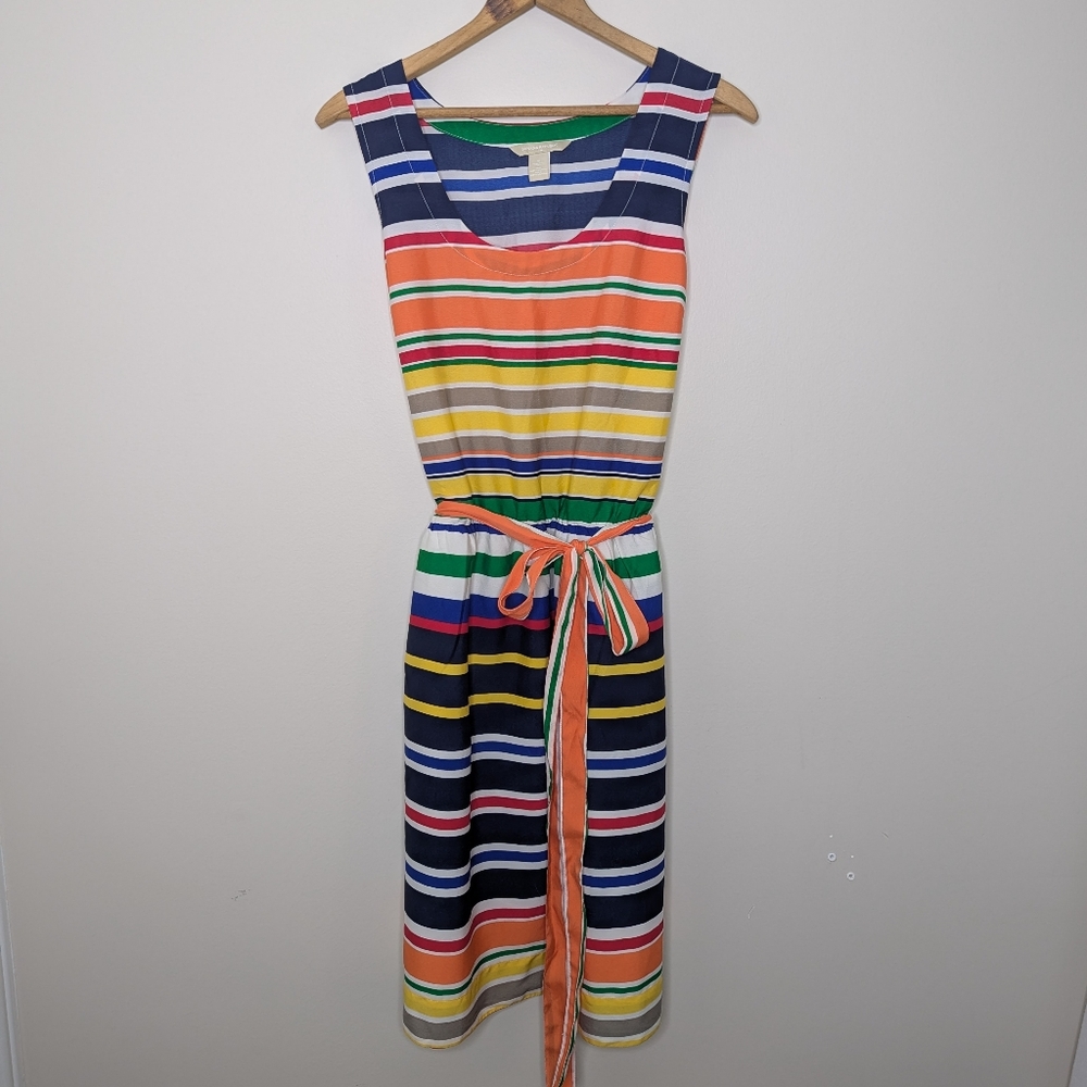 Banana Republic Fit & Flare Striped Belted Midi Dress Multicolor Size 10